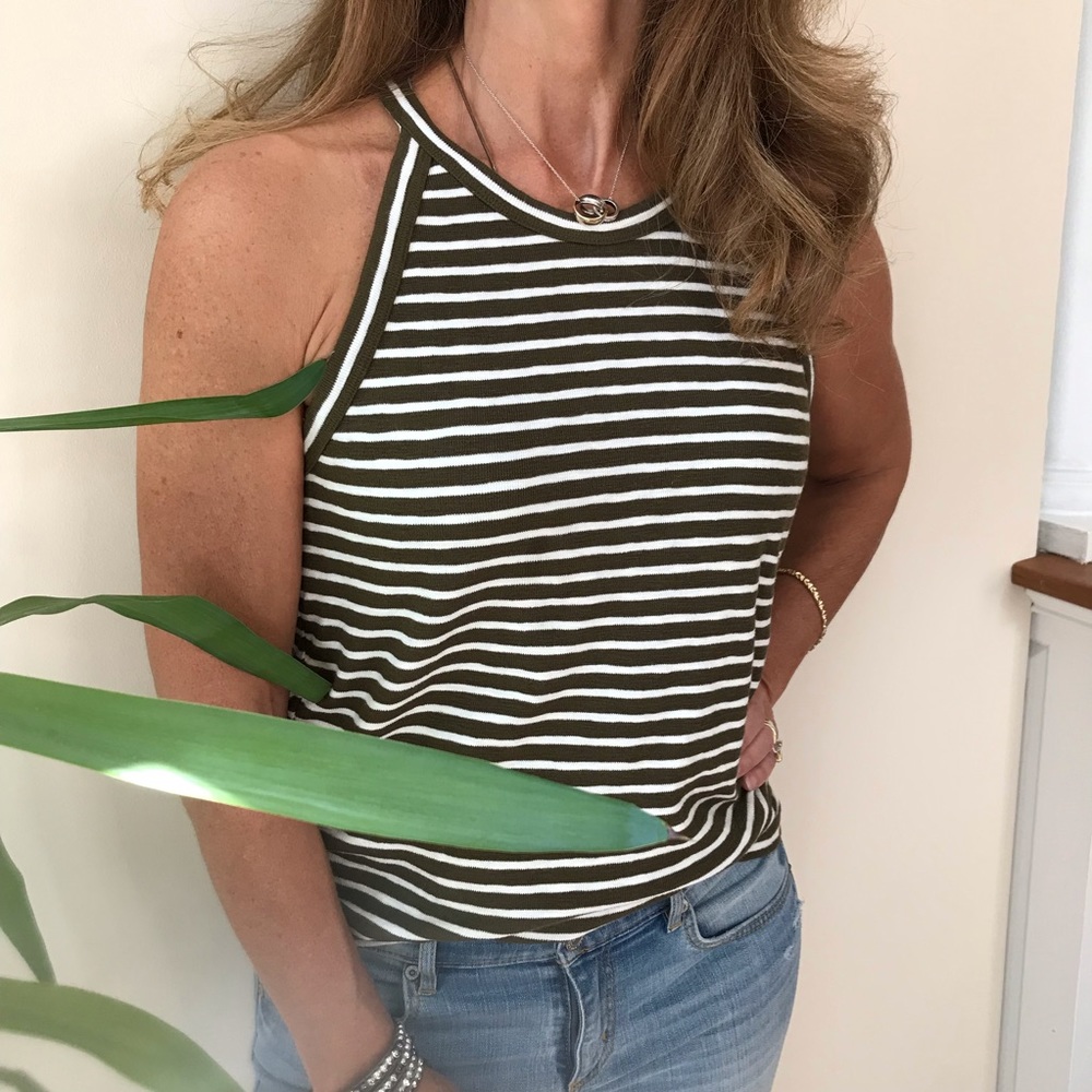 Madewell Olive Green Striped Tank—Size L